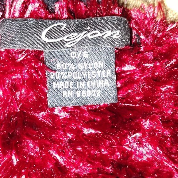 Cejon red black scarf soft fuzzy multi texture scarf - Picture 10 of 10